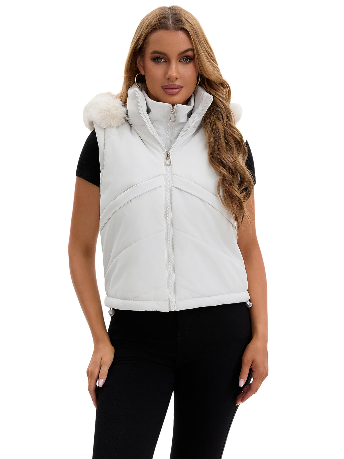 Women's Padded Hooded Jacket - Removable Sleeves & Faux Fur Collar Winter Coat, Black, Grey or Brown, S-XXL - Amora