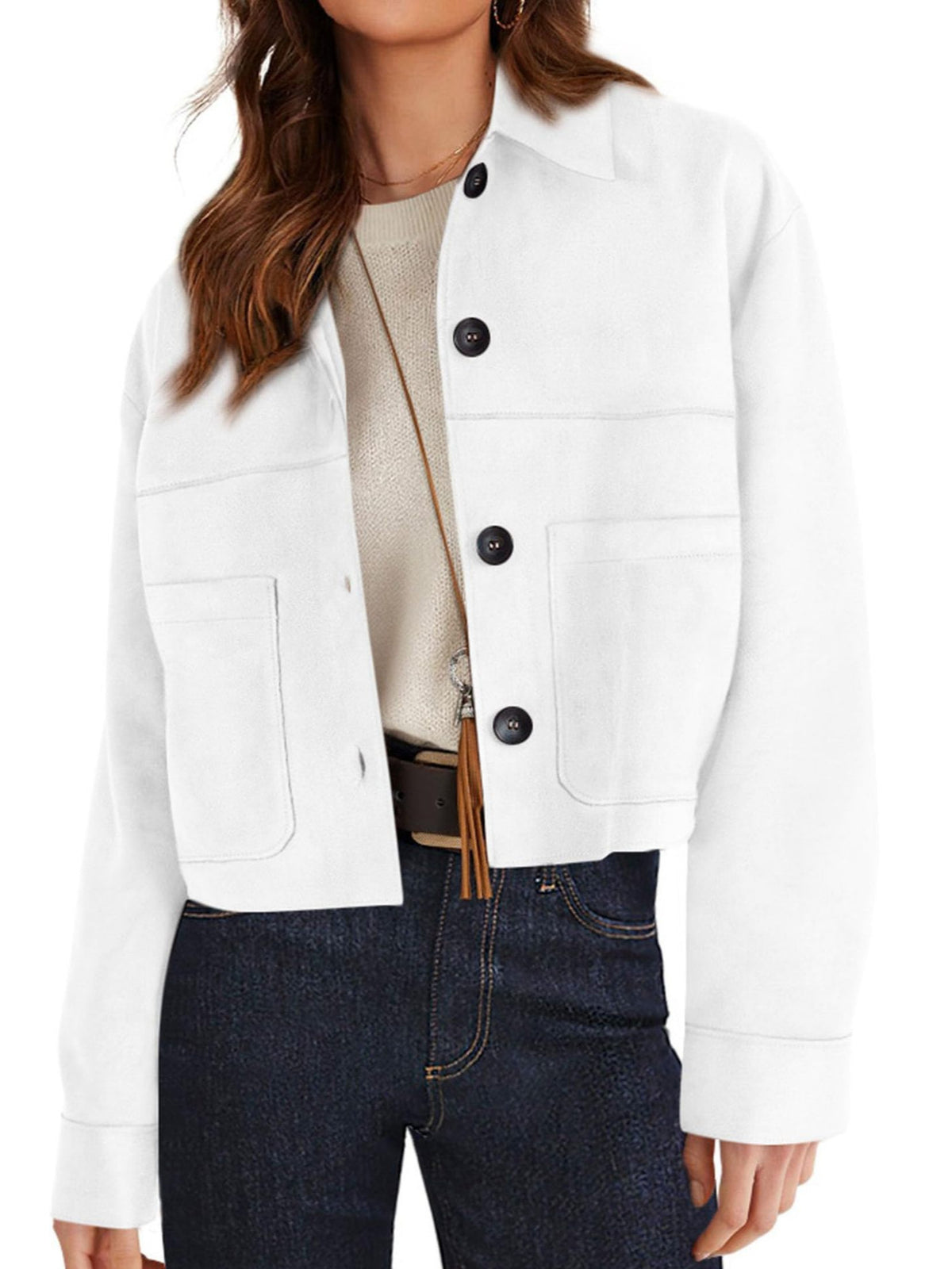 Women's Faux Suede Short Jacket - Lightweight Cropped Autumn Jacket, Eight Colours, S-XXL - Amora