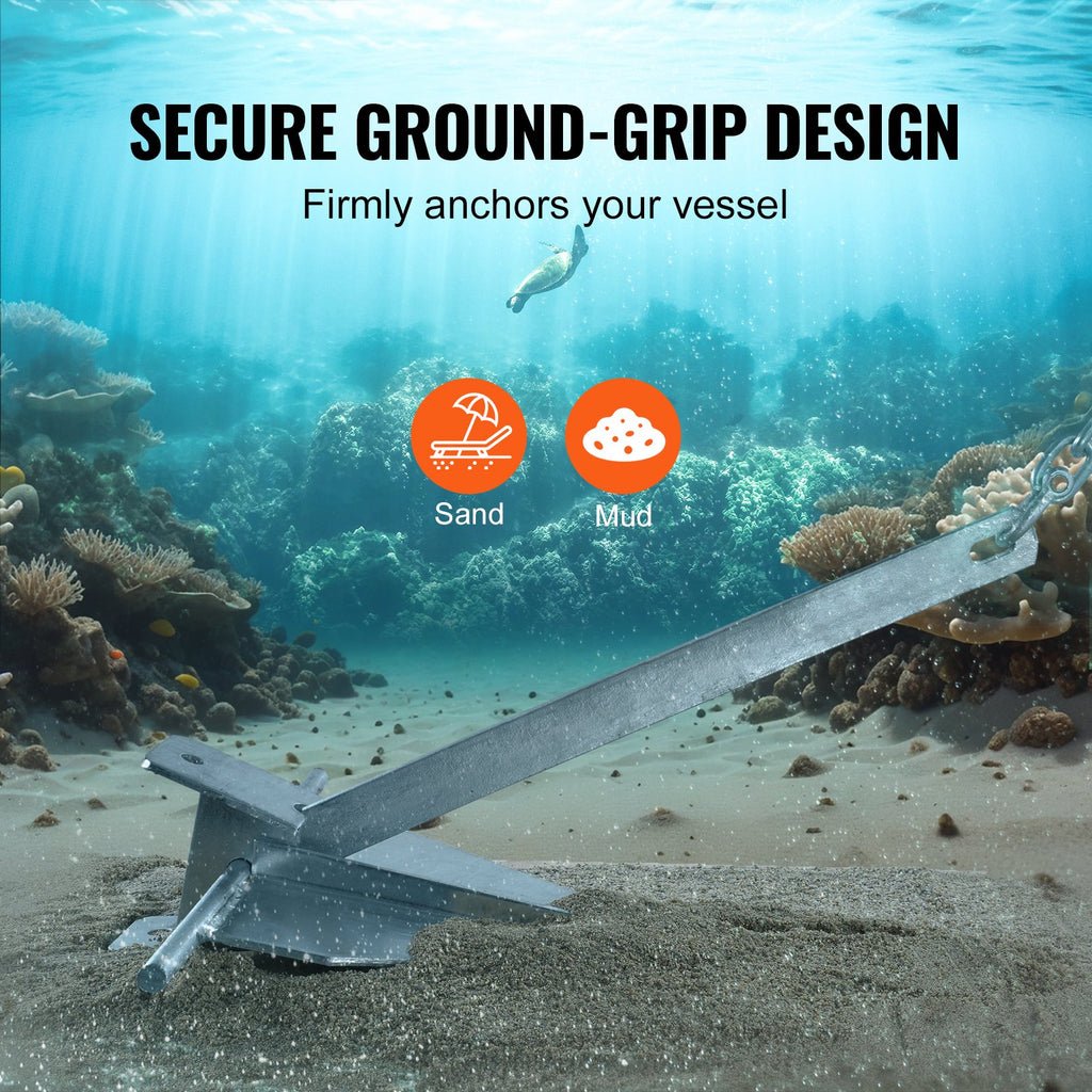 VEVOR Fluke Style Anchor Kit, 13 LBS Hot-Dipped Galvanized Steel Fluke Anchor, Marine Boat Anchor for Small Vessels under 30', Seas, Rivers and Shores