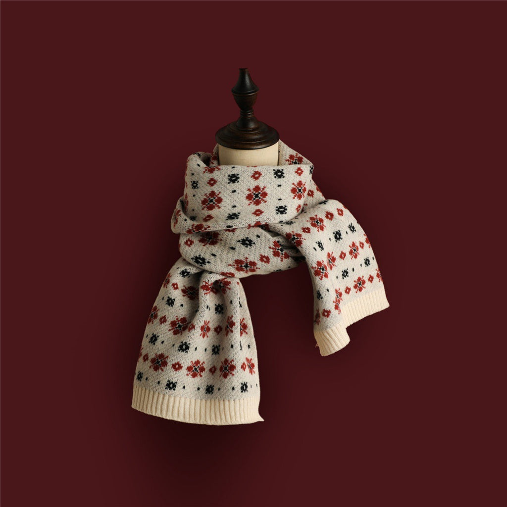 Reversible Knitted Winter Scarf - Double-Sided Festive Scarf, Nine Patterns, 165x34cm - Amora