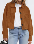 Women's Faux Suede Short Jacket - Lightweight Cropped Autumn Jacket, Eight Colours, S-XXL - Amora
