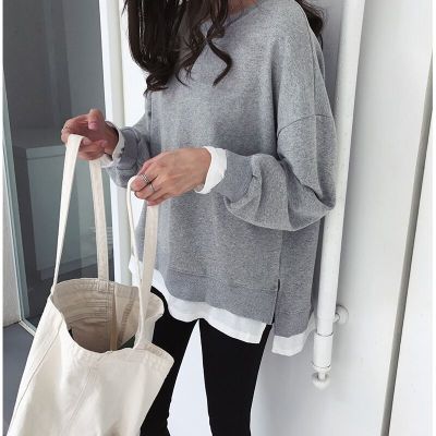 Women's Fleece-Lined Knit Sweater - Faux Two-Piece Layered Pullover, Loose Fit, Black, Wine Red or Grey - Amora