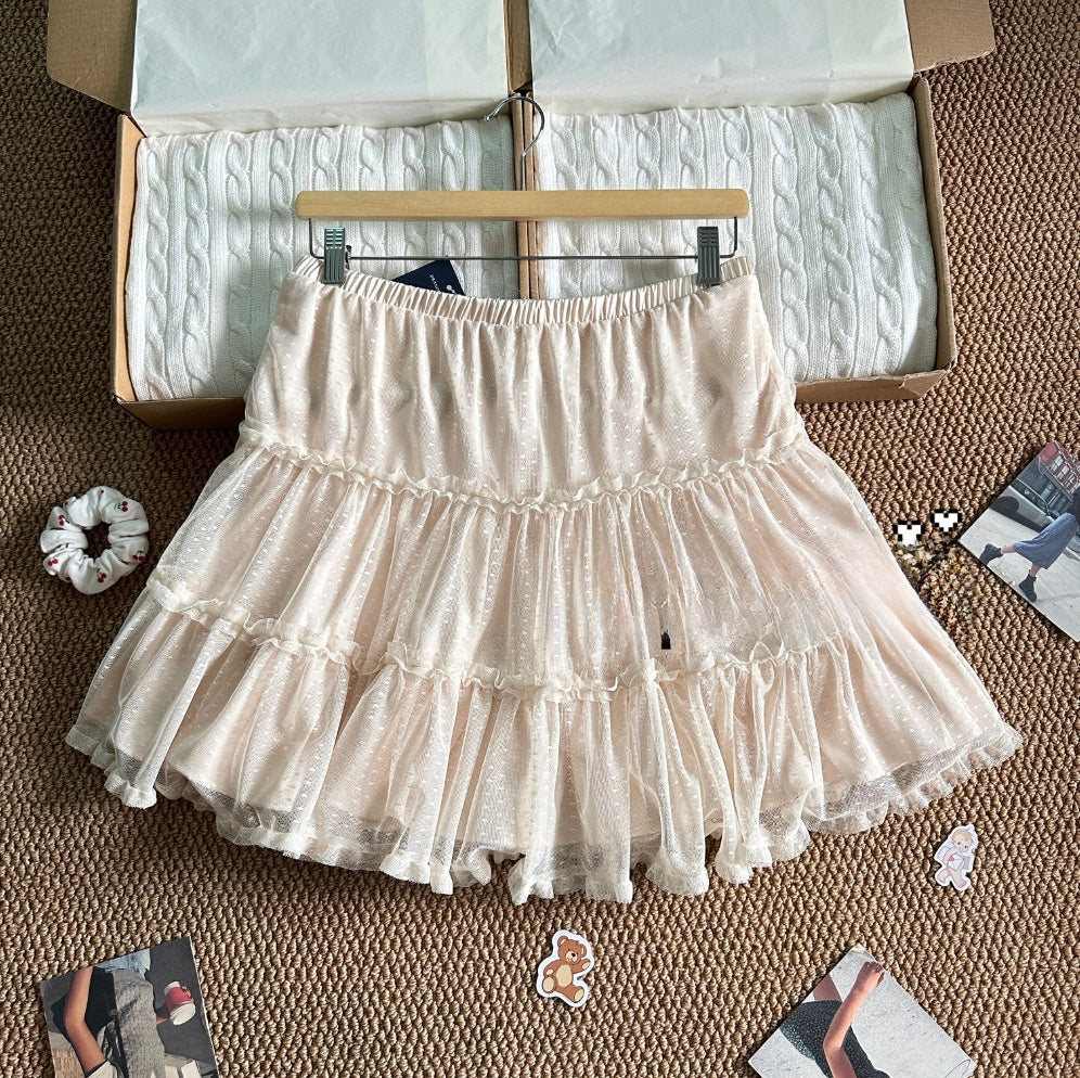 Women's Doll Collar Lace Trim Top - Cropped Short Sleeve Cotton Blouse, Brown or Beige, One Size - Amora