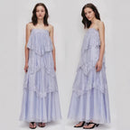 Women's Lace Strappy Maxi Dress - Gradient Vintage Evening Dress, Four Colours, S-XL - Amora