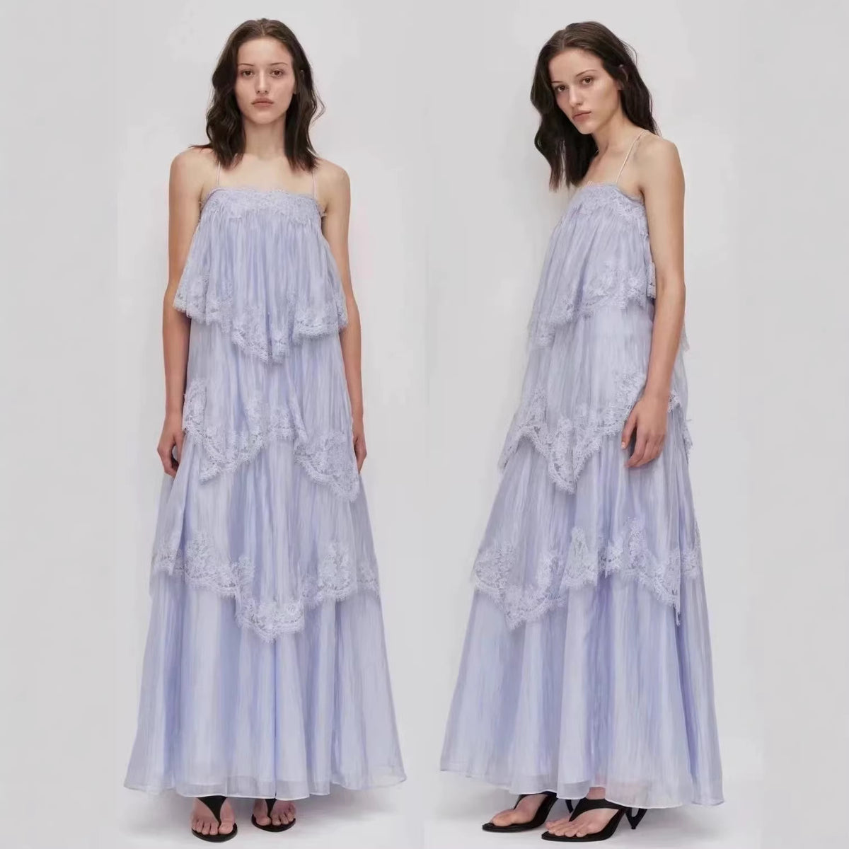 Women's Lace Strappy Maxi Dress - Gradient Vintage Evening Dress, Four Colours, S-XL - Amora