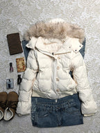 Women's Plush Cotton Jacket - Thick Loose Fit Winter Coat, White or Navy Blue, S-3XL - Amora