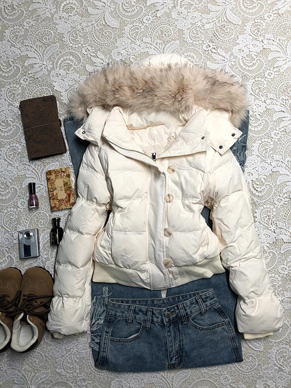 Women's Plush Cotton Jacket - Thick Loose Fit Winter Coat, White or Navy Blue, S-3XL - Amora