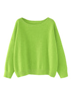 Women's Round Neck Knit Sweater - Loose Fit Long Sleeve Pullover, Grey or Green, S-XL - Amora
