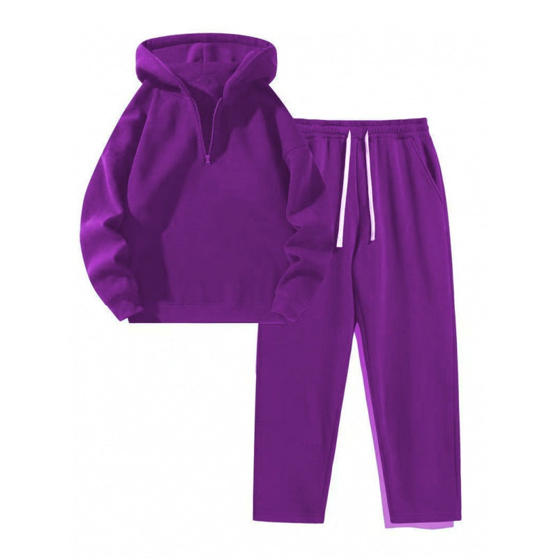 Half Zip Hoodie and Sweatpants Set - Women's Two Piece Tracksuit, Eight Colours, S-3XL - Amora