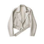 Women's PU Leather Jacket - Washed Lapel Collar Zip-Up Coat, Loose Fit, Eight Colours, XS-XL - Amora