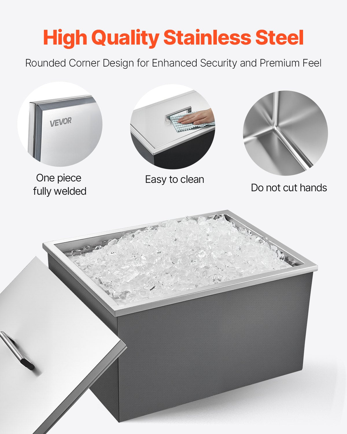 45.3 Qt Drop in Ice Chest Ice Cooler Ice Bin Stainless Steel 22'X17'X12'