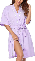 Women's Belted Nightgown - V-Neck Mid Length Robe, Ten Colours, S-XXL - Amora