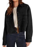 Women's Faux Suede Short Jacket - Lightweight Cropped Autumn Jacket, Eight Colours, S-XXL - Amora
