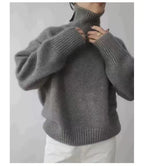 Women's Wool Blend Turtleneck Sweater - Thick Loose Knit Winter Pullover, Camel, Navy & Grey, XS-XL - Amora