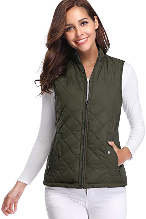 Women's Quilted Stand Collar Vest - Padded Zip-Up Gilet with Flap Pockets, Fifteen Colours, S-XXL - Amora
