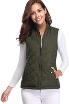 Women's Quilted Stand Collar Vest - Padded Zip-Up Gilet with Flap Pockets, Fifteen Colours, S-XXL - Amora