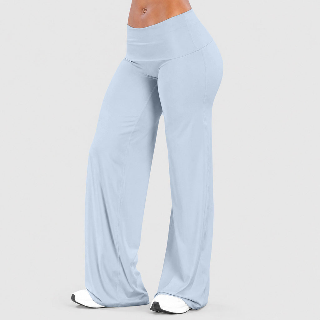 Women's Flared Yoga Trousers - Wide Leg Stretch Leggings with Flap Detail, Fifteen Colours, XS-XL - Amora
