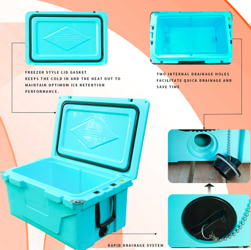 Hot Selling Blue Color 65QT Outdoor Cooler Fish Ice Chest Box Popular Camping Cooler Box