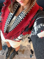 Women's Tassel Trim Waist Tie Cardigan - Cropped Open Front Knit Cardigan, Navy Blue, S-L - Amora
