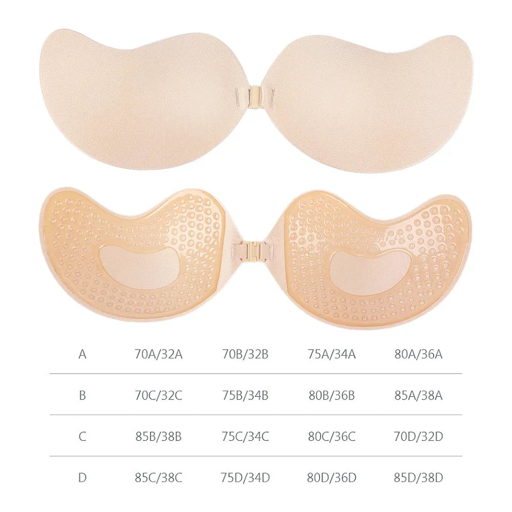 Invisible Push up Bra for Women Backless Strapless Bra Seamless Front Closure Bralette Underwear Silicone Self-Adhesive Bra Pad