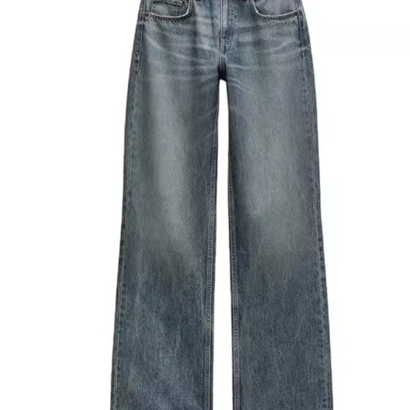 Women's Mid Waist Wide Leg Jeans - Retro Straight Leg Floor Length Denim, Six Colours, XS-L - Amora