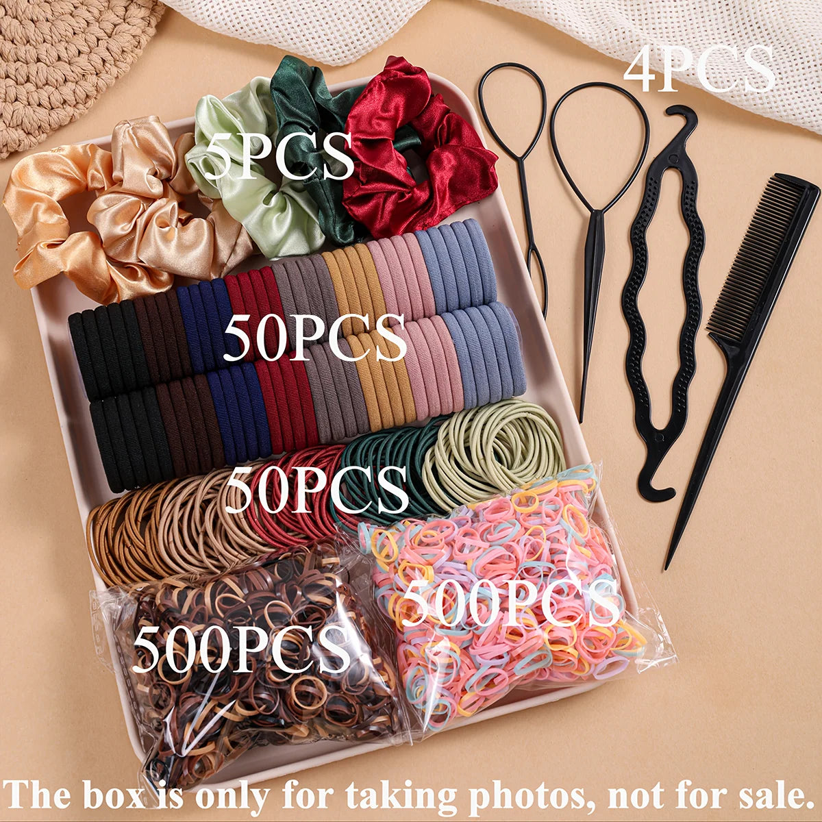 1109Pcs Women Dark Hair Accessories Set Elastic Seamless Ponytail Scrunchies Small Rubber Bands Fashion Hair Ties Headbands