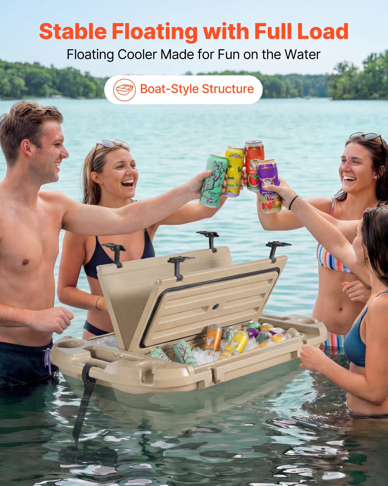 Floating Cooler, 40 QT Floating Ice Chest with Dry Storage & Tow Rope, Premium LLDPE Amphibious Drink Cooler for Water & Land, Cruise Smoothly Stable on Lake, River, Pool, Beach, Kayak, Apricot