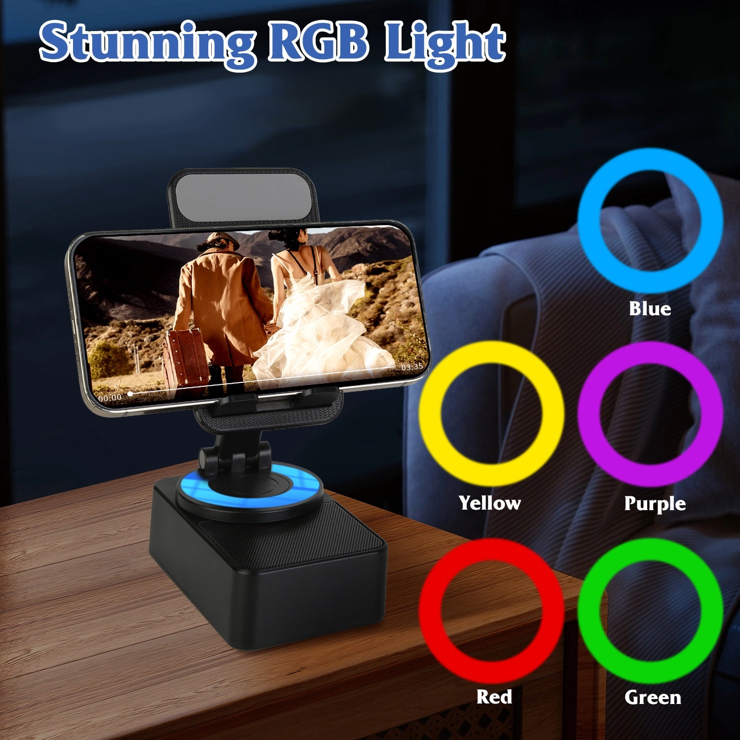 1Pc 4 in 1 Foldable Wireless Speaker Phone Stand with Power Bank 360Degree Rotatable Stand Wireless Speaker 5000Mah Battery RGB Light for Phones Ipads