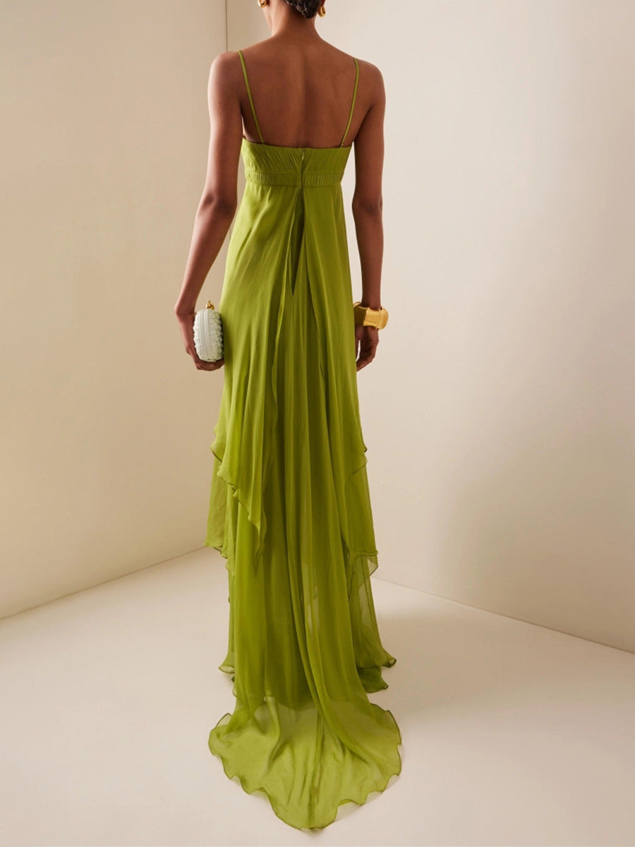 Women's Strapless Maxi Dress - Irregular Hem High Waist Evening Dress, Green, XS-XL - Amora