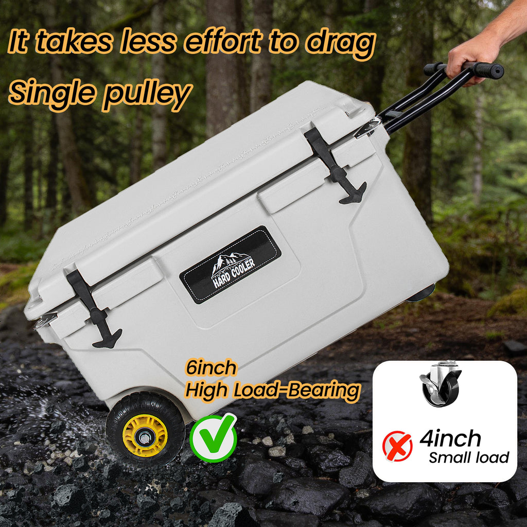 65 Quart White Cooler, Ultra-Tough Hard Shell Ice Chest - Heavy-Duty Insulated Portable Cooler with 6-Day Ice Retention for Camping, Job Site, Tailgating, Beach & Fishing