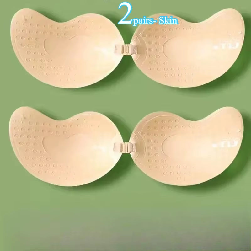 Invisible Push up Bra for Women Backless Strapless Bra Seamless Front Closure Bralette Underwear Silicone Self-Adhesive Bra Pad
