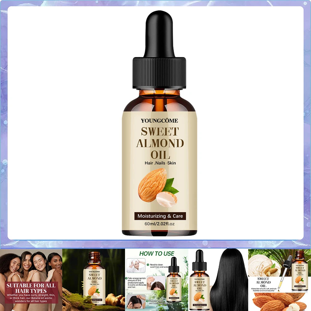 SWEET ALMOND OIL for Hair Growth Scalp Treatment Lightweight Hair Oil 100% Pure, Unrefined Oil from Honduras, Strengthens Adds