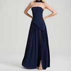 Women's Slit Maxi Dress - Sleeveless Waist-Cinching Column Dress, Green, Navy or Brown, S-3XL - Amora