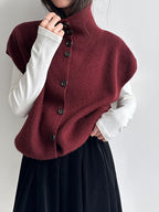 Women's Mock Neck Knit Vest - Sleeveless Sweater Tank with Drawstring Waist, Khaki, Burgundy or Black - Amora