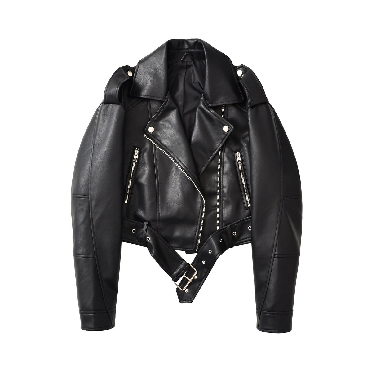 Women's PU Leather Jacket - Washed Lapel Collar Zip-Up Coat, Loose Fit, Eight Colours, XS-XL - Amora