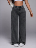 Women's High Waisted Straight Leg Jeans - Retro Washed Loose Denim, Nine Colours, XS-5XL - Amora