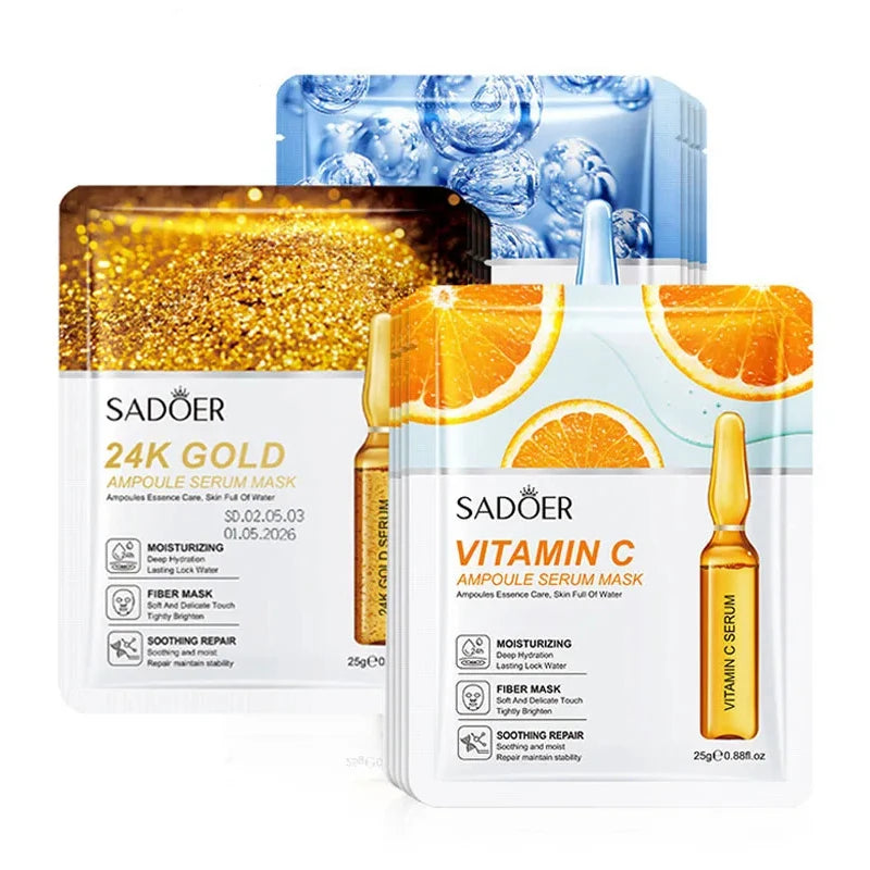 15Pcs  24K Gold Vitamin C Hyaluronic Acid Facial Masks for Face Moisturizing Firming Hydrating Face Mask Facial Skin Care