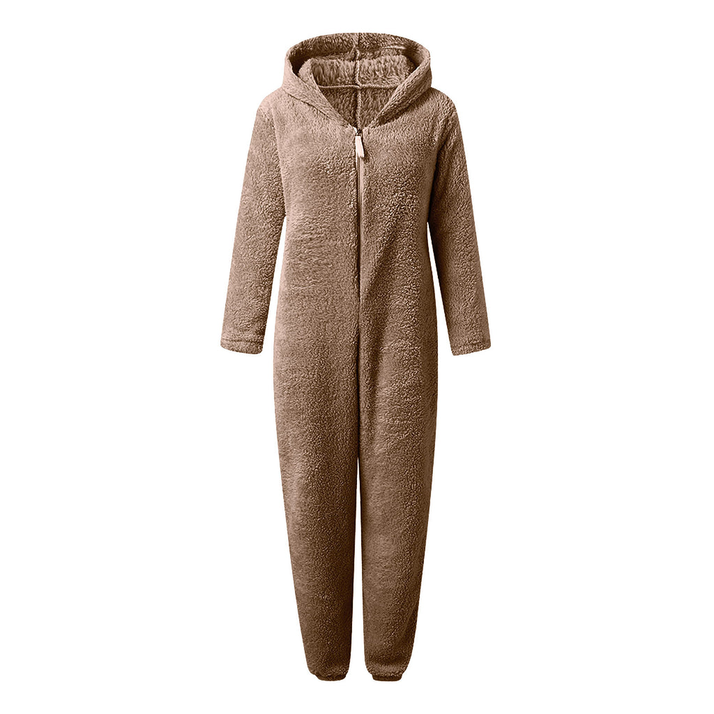Women's Hooded Corduroy Jumpsuit - Fleece Lined Cat Ear Onesie with Pockets, Nine Colours, S-5XL - Amora