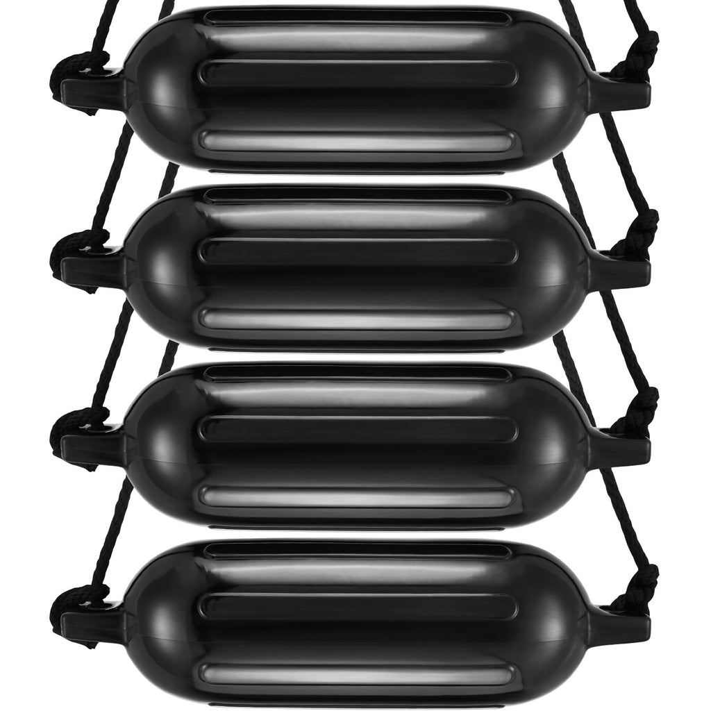 Boat Fenders, 5.5 X 20 Boat Bumpers for Docking, Inflatable Ribbed Fender with Center Holes, Marine Boat Dock Fender Bumper with Air Pump, 4 Needles and 4 Ropes and Storage Bag, Black