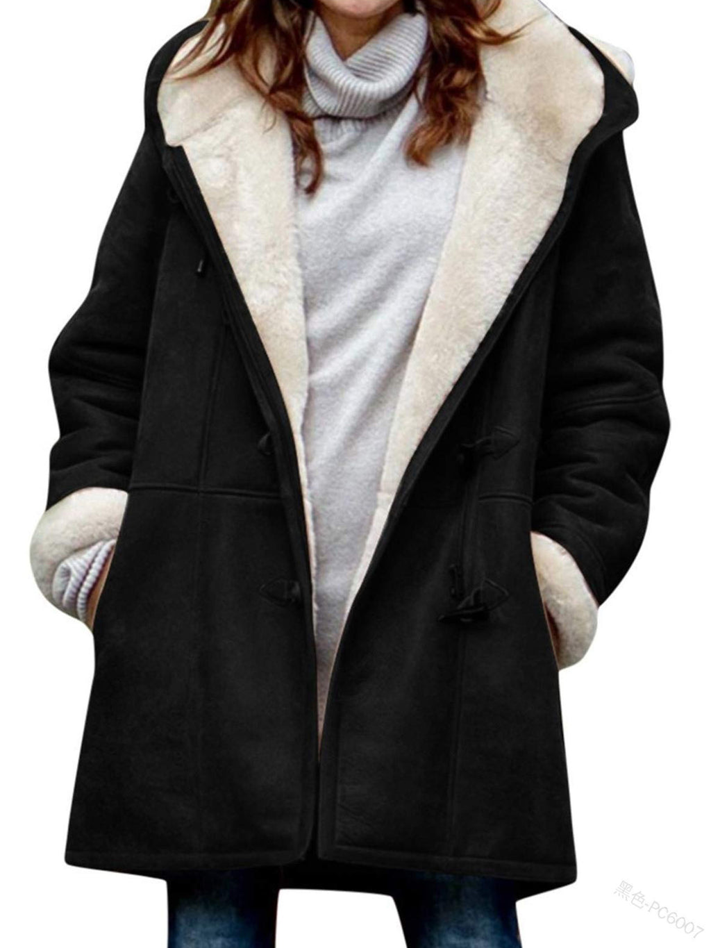 Women's Faux Fur Collar Suede Jacket - Button Front Lapel Jacket with Pockets, Ten Colours, S-5XL - Amora
