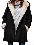 Women's Faux Fur Collar Suede Jacket - Button Front Lapel Jacket with Pockets, Ten Colours, S-5XL - Amora