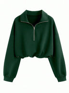 Women's Half Zip Jacket - Cropped Waist-Shaping Casual Jacket, Six Colours, S-XXL - Amora