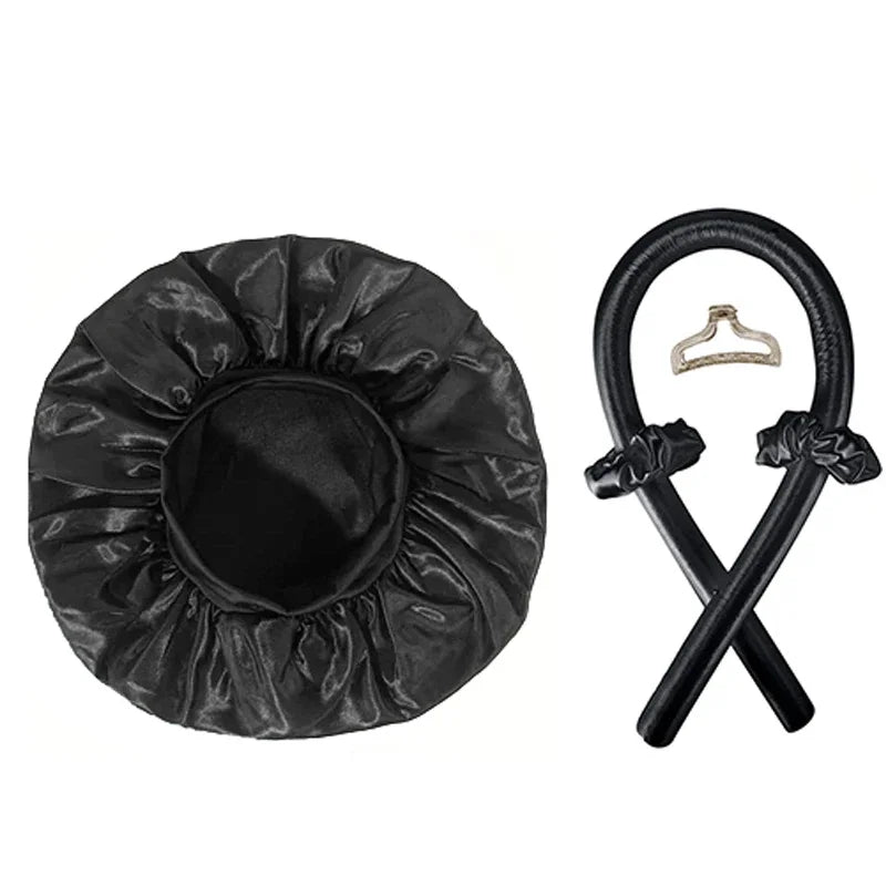 5Pcs No Heat Hair Curler Satin Sleeping Cap Set Heatless Hair Curling Headband Hair Claw Clip Hair Rings Salon Hair Accessories