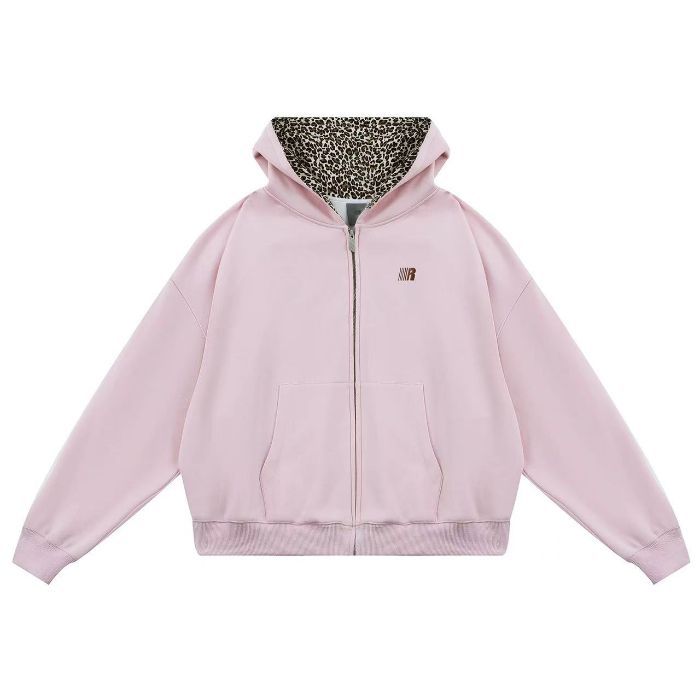 Women's Leopard Print Hooded Cardigan - Cropped Zip-Up Cotton Blend Sweatshirt, Loose Fit, M-XXL - Amora
