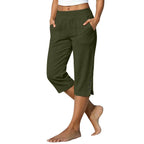 Women's Cotton Linen Cropped Trousers - High Waist Loose Fit Pants with Pockets, Six Colours, XS-5XL - Amora