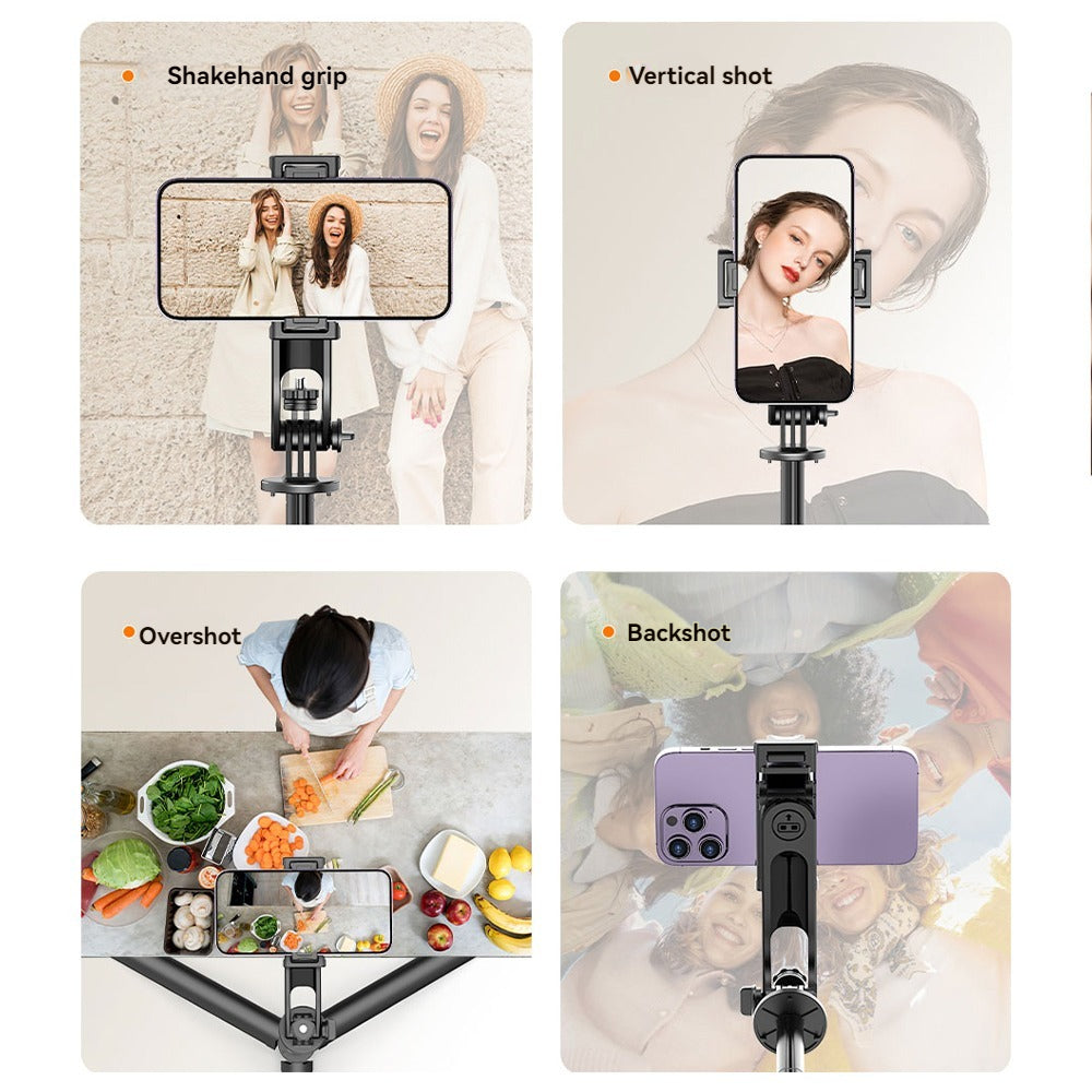 Selfie Stick Tripod with Fill Light, Extendable Phone Stand with Wireless Remote, Universal Compatible for Smartphones, Portable for Travel & Video Recording