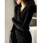Women's Slim Fit Knit Sweater - Cropped Suit Collar Pullover, Soft Polyester Blend, One Size - Amora