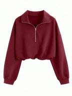 Women's Half Zip Jacket - Cropped Waist-Shaping Casual Jacket, Six Colours, S-XXL - Amora