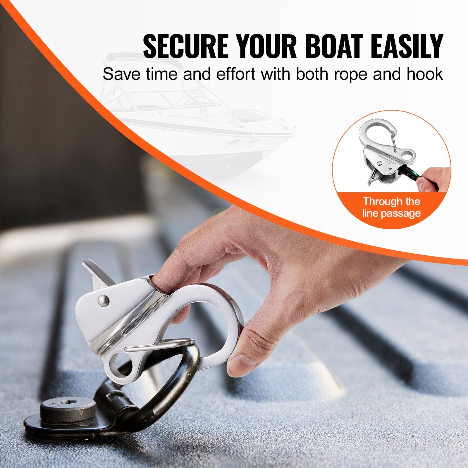 Boat Anchor Hook, 304 Stainless Steel Slide Anchor, Knotless Anchor System with Quick Release, Boat Anchor Hook Clips For