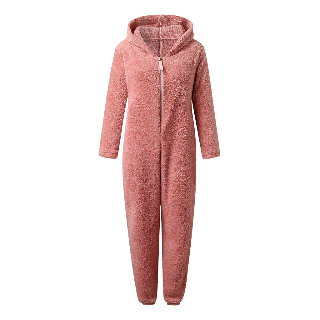 Women's Hooded Corduroy Jumpsuit - Fleece Lined Cat Ear Onesie with Pockets, Nine Colours, S-5XL - Amora